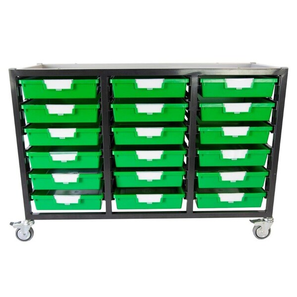Storsystem Commercial Grade Mobile Bin Storage Cart with 18 Green High